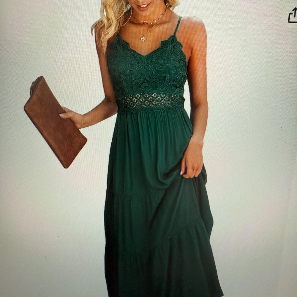 Women's Crochet Lace Maxi Dress Emerald Green